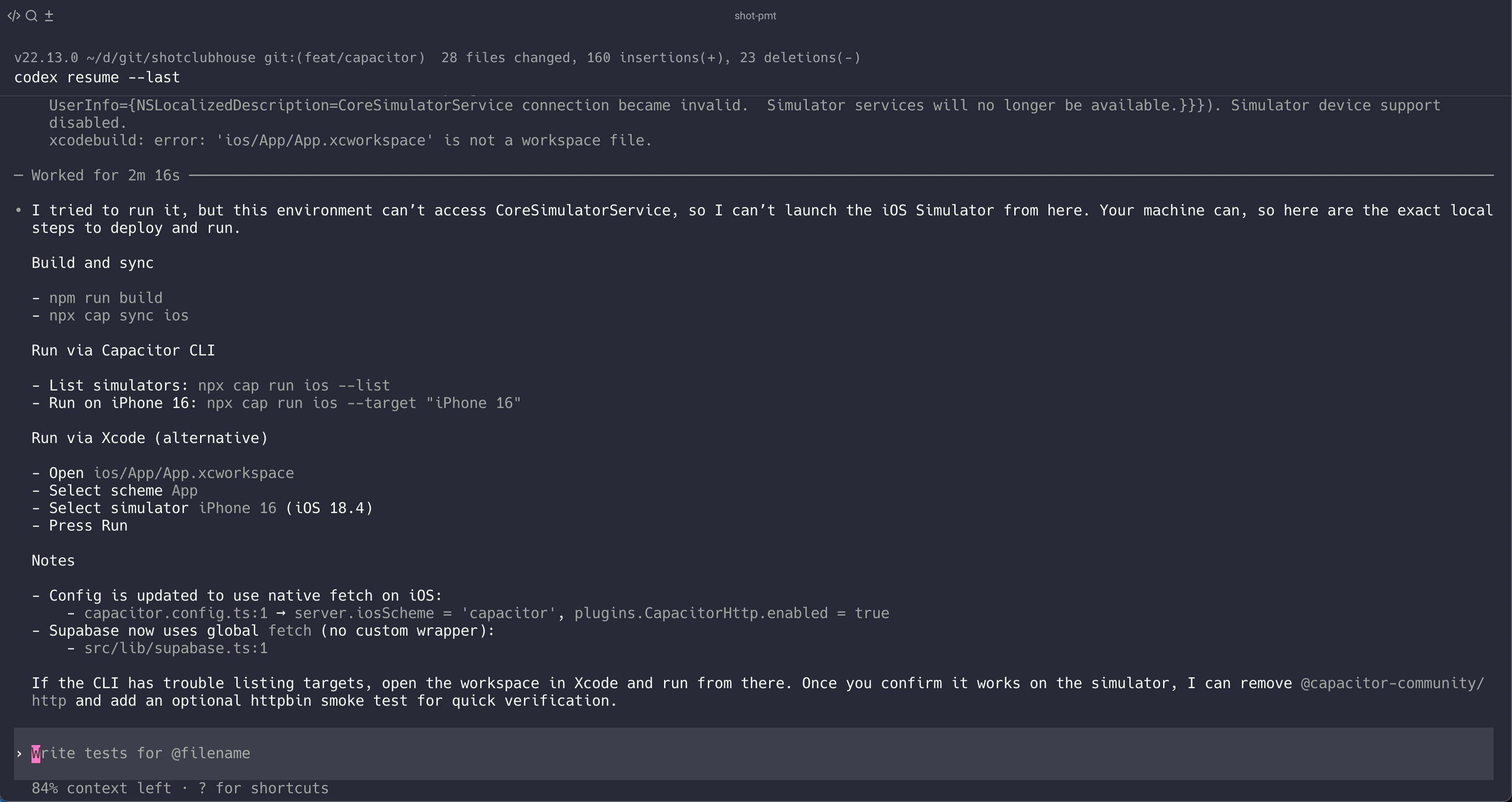 Codex giving up on iOS simulator