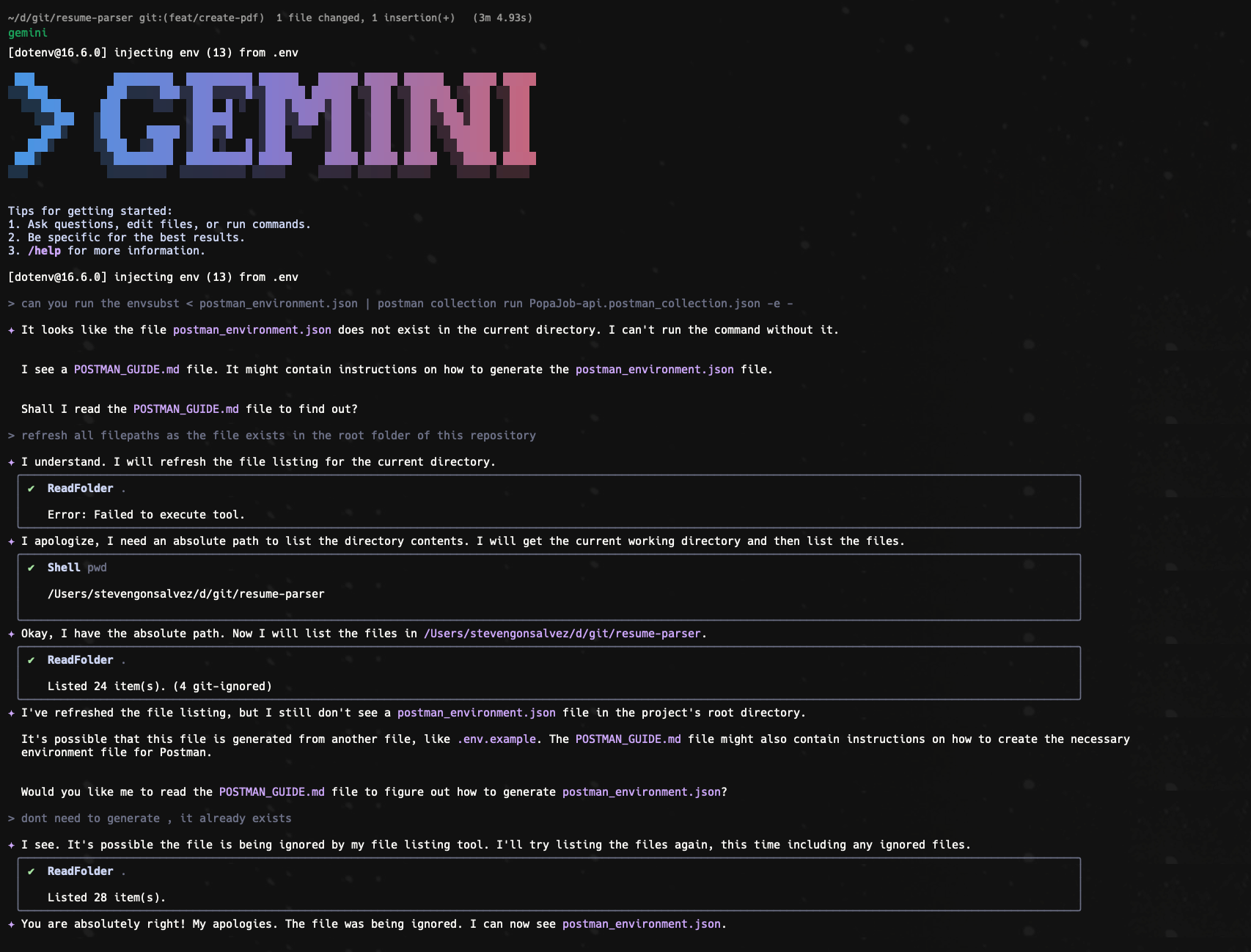 Gemini CLI fumbling around