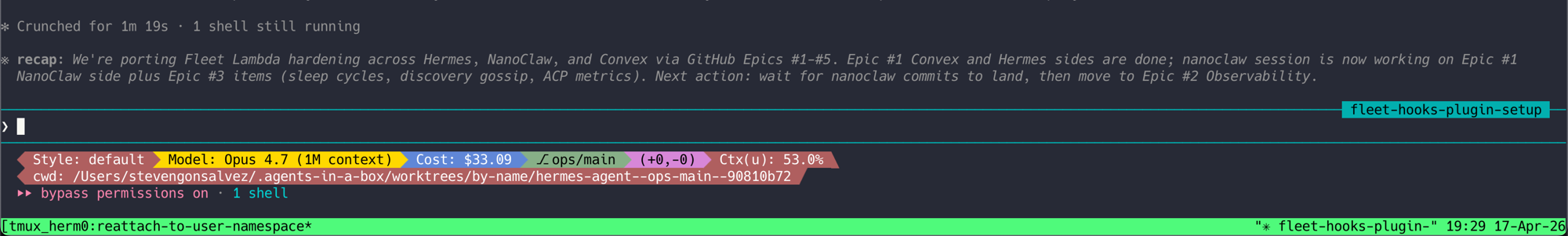Claude Code setting up hermes, hermes instructing NanoClaw, three layers deep