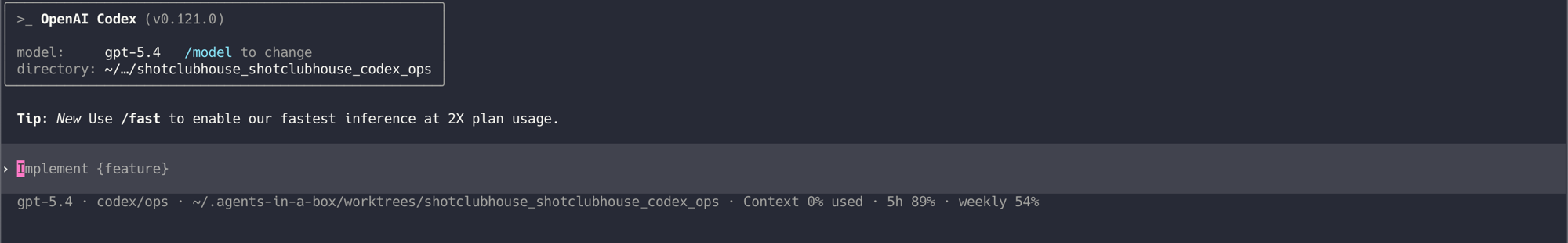 Codex statusline - model, directory, context percentage, 5h and weekly usage
