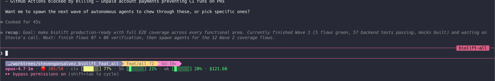 Claude Code recap showing session summary after context compaction