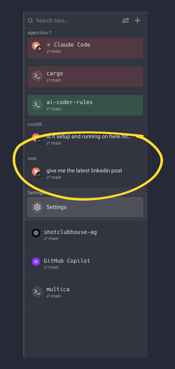 Tab showing the last prompt as the label